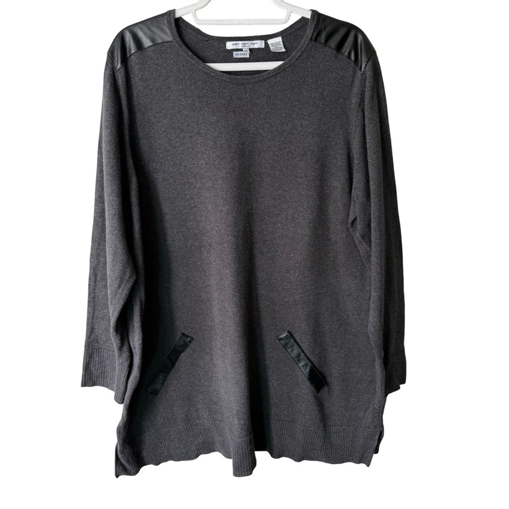 Eight Eight Eight Charcoal Tunic with Black Faux Leather Details Size 2X Cozy